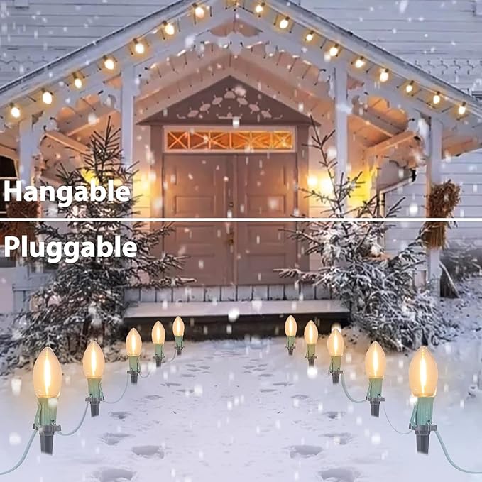 38Ft C9 LED Christmas Pathway Lights Outdoor, 25 C9 LED Warm White Christmas Pathway Stakes Lights Waterproof, Outdoor Christmas Walkway Lights for Yard Lawn Sidewalk Driveway Christmas Decorations