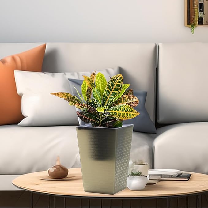 Self Watering Planter 2 Pieces 6 Inch, Plastic Flower Pots with Inner Pot Indoor Plants Brick Pattern Flowerpot for Indoor Plants, African Violets, Flowers, Herbs (Brown)