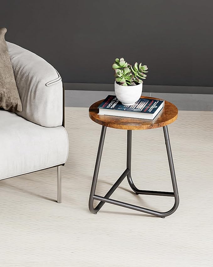 Indoor Plant Stand,Mid Century Wood Stand Plant Table,Modern Plant Stool for Outdoor,Metal Tall Holder for Flower Pots,Small Round Side End Table (Rustic Brown, 19 inch set of 2)