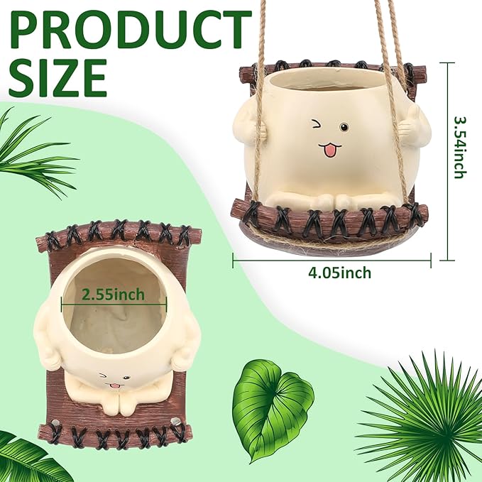 Swing Face Planter Pot Face Planter Hanging Resin Hammock Flower Head Planters for Indoor and Outdoor Plants, Succulent Pots for String of Pearls Plant. Ideal Gifts for Mother's Day and Christmas