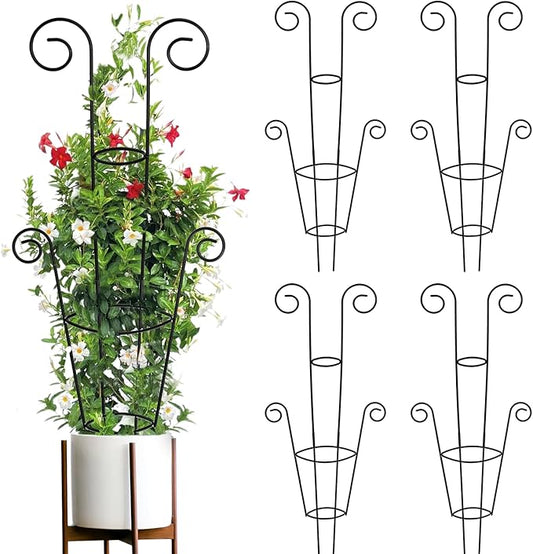 ZOUTOG Trellis for Climbing Plants Indoor 30 Inch, Houseplant Trellis for Potted Plants Metal 4Pcs for Vine Ivy Flower Support,Round Shape,Black
