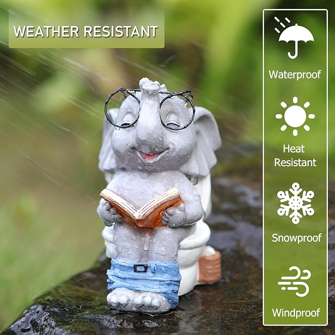 Elephant Statue Solar Outdoor Garden Decor, Funny White Elephant Gifts for Women, Mom, Grandma or Birthdays,Easter Elephant Decor Ornament for Yard Art Balcony Patio Porch Lawn & Home House