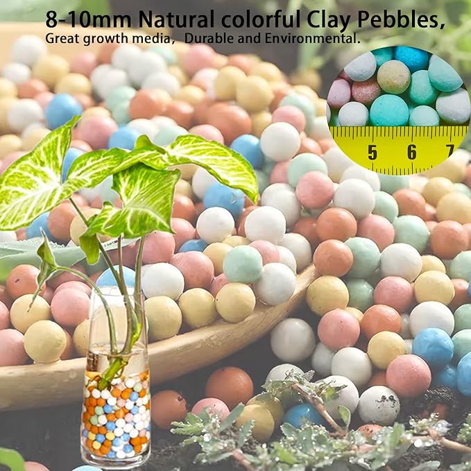 Colorful Leca Clay Pebbles for Plants 8-10mm Natural Organic Leca Balls Indoor Potting Garden Soil for Orchid, Succulents, Hydroponics, Decoration, Drainage (Colorful-2, 5 lbs)