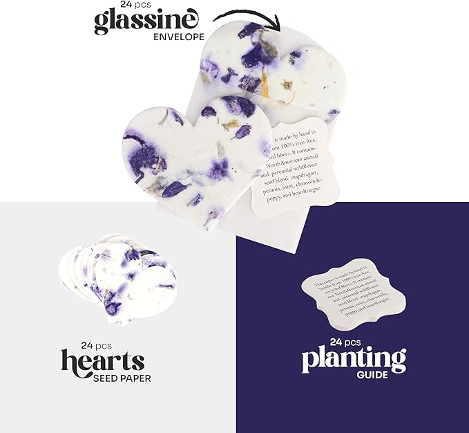 Set of 24 Purple Heart – Plantable Seed Paper for Weddings, Gifts, and Life Events