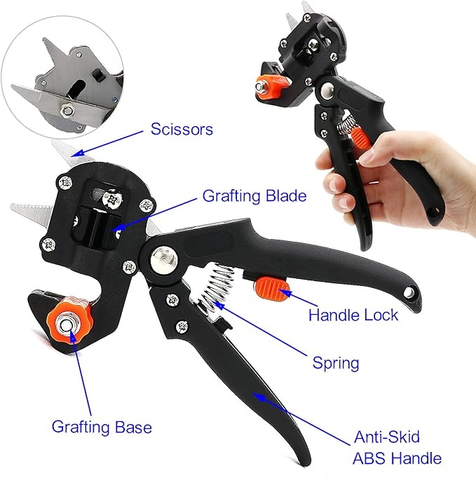 Upgrage Garden Grafting Tools, 2 in 1 Garden Pruning Tools Including Grafting Knife, Pruning Shears, Replacement Blades Grafting Tapes and Labels for Plant Branch Fruit Tree Cutting Pruner Tool Kits