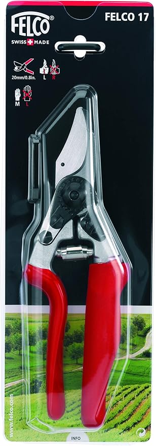 Felco Pruning Shears (F 17) - High Performance Swiss Made Left-Handed One-Hand Garden Pruner with Steel Blade