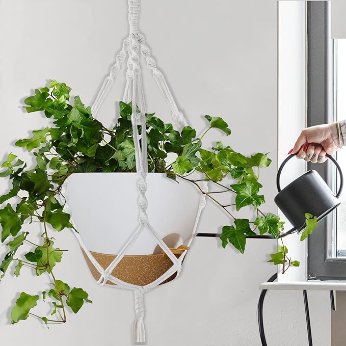 WOUSIWER 10 inch Self Watering Planters, 2 Pack Large Plastic Plant Pots with Deep Reservior and High Drainage Holes for Indoor Outdoor Plants and Flowers, White with Terracotta