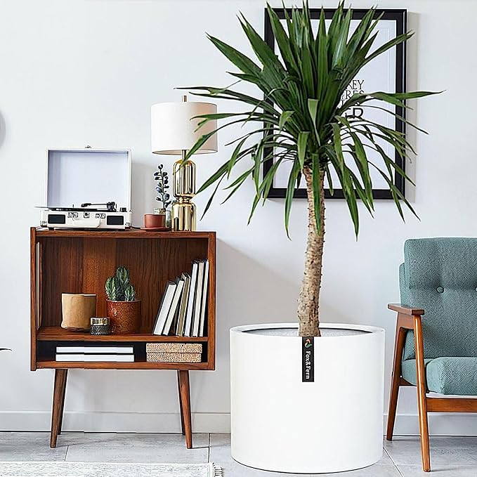 Fox & Fern 18.7 Inch Extra Large Planter — Premium Lightweight Fiberstone Matte White Plant Pot with Drainage Plug; Extra Large Planter for Indoor & Outdoor Use; Weather Resistant & UV Resistant