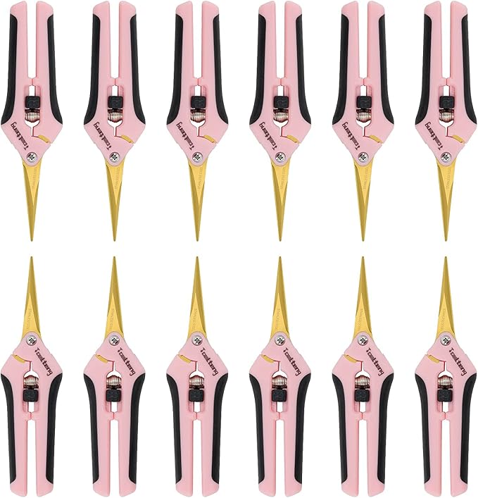 1 Pack Pruning Shears with Curved Blades, Garden Trimming Scissors, Gardening Hand Pruning Snips Titanium Coated Precision Bonsai Pruning Shears, Efficient Flower Cutters (Pink)