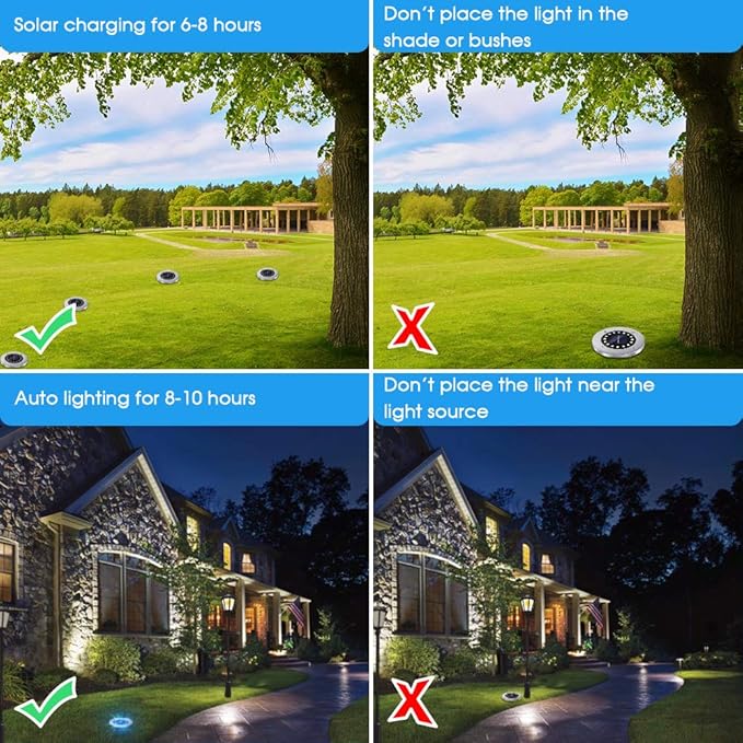 NFESOLAR Solar Lights Outdoor with 16 LEDs, 8 Pack Bright Multi-Color Solar Ground Lights Outdoor Waterproof Christmas Lights for Pathway Garden Yard Lawn Walkway Halloween Christmas Decorations