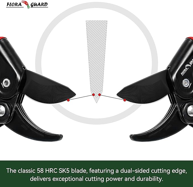 FLORA GUARD Garden Clippers, Professional Ratchet Pruning Shears, Increases Cutting Power 3x, Sharp Gardening Scissors, Cutting Rose, Flower, Hedge, Stem, Tree, Perfect for Weak Hands & Arthritis