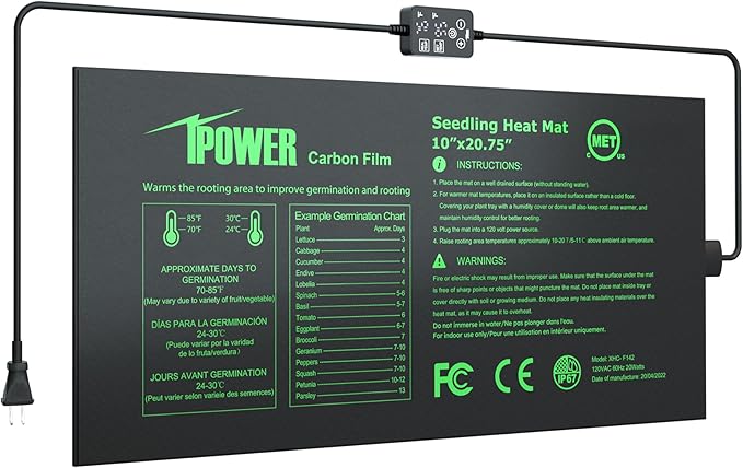 iPower 10" x 20.75" Waterproof Durable Seedling Heat Mat with Digital Thermostat Control Warm Hydroponic Plant for Indoor Gardening Germination Starting