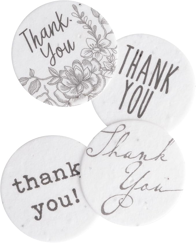 20pcs Thank You Tags Seed Paper – Plantable Wildflower Packets for Weddings, Gifts, & Life Events (20 Round Assorted)