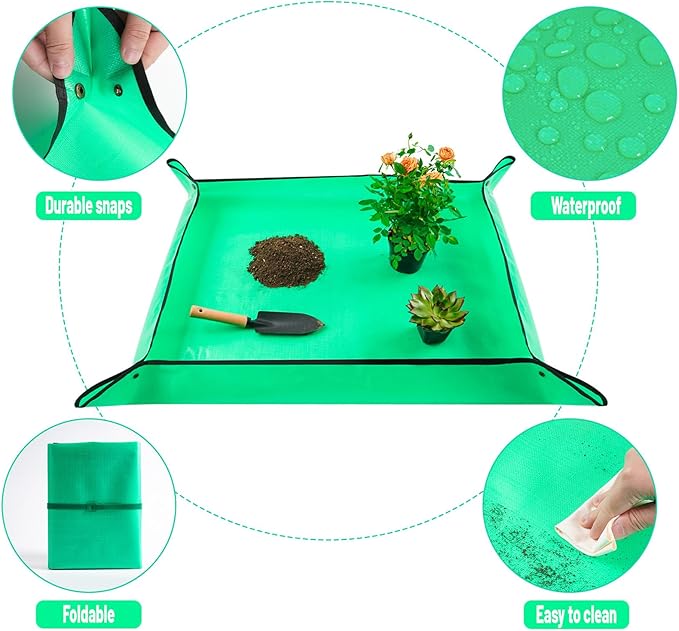 39" X 39" Extra Large Repotting Mat for Indoor Plant Transplanting and Dirt Control, Portable Potting Tray Succulent Planting Mat Gardening Gifts for Plant Lovers