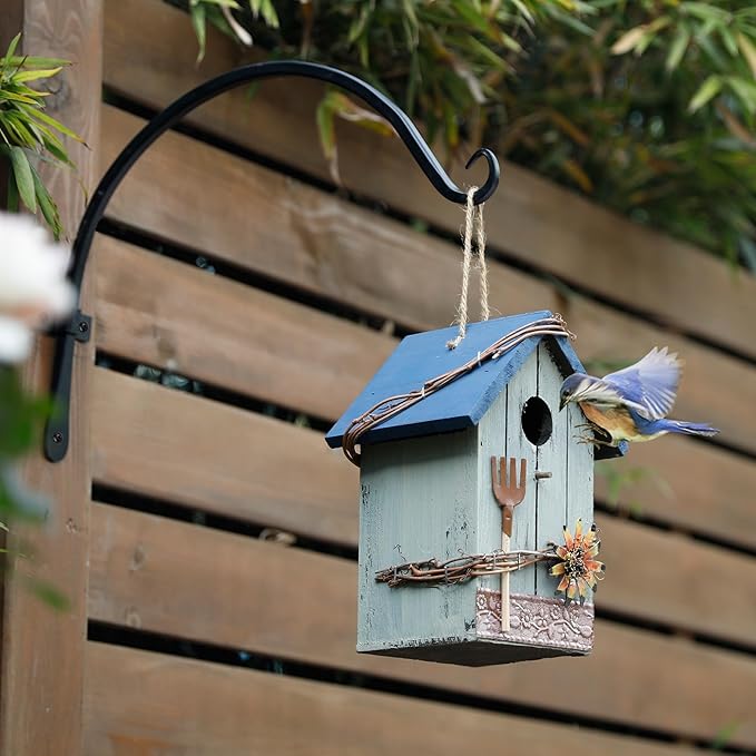 Worth Garden 6-Pack 14" Plant Hanger Bracket - Hand-Forged Wrought Iron Powder-Coated Heavy Duty Wall Hooks - Black Curved Plant Hanging Hooks for Bird Feeders, Flower Baskets, Indoor & Outdoor Use