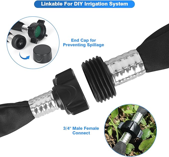 Flat Soaker Hose 25FT,Drip Hose for Garden Beds Linkable Irrigation System Lightweight and Easy Watering for Tree Plant and Save 80% Water for You(25FT)