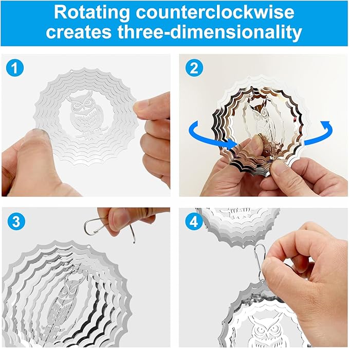 Bird Deterrents for Outside Owl Bird Scare Discs 3D Shiny Helix Wind Spinners, Reflective Bird Reflector & Stainless Steel Outdoor Garden Décor Sculpture Ornaments, Scare Birds Away from Yard Patio