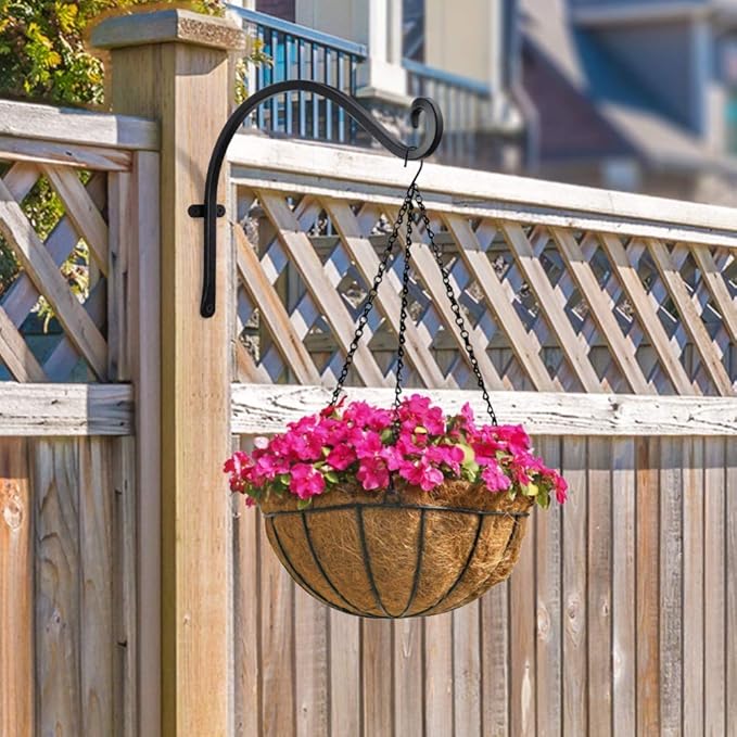 AJART Hanging Plant Hanger Outdoor: 12-Inch Metal Bird Feeder Wall Hooks - 4 Pieces Rust-Resistant Plant Bracket Hook for Hanging Flower Baskets