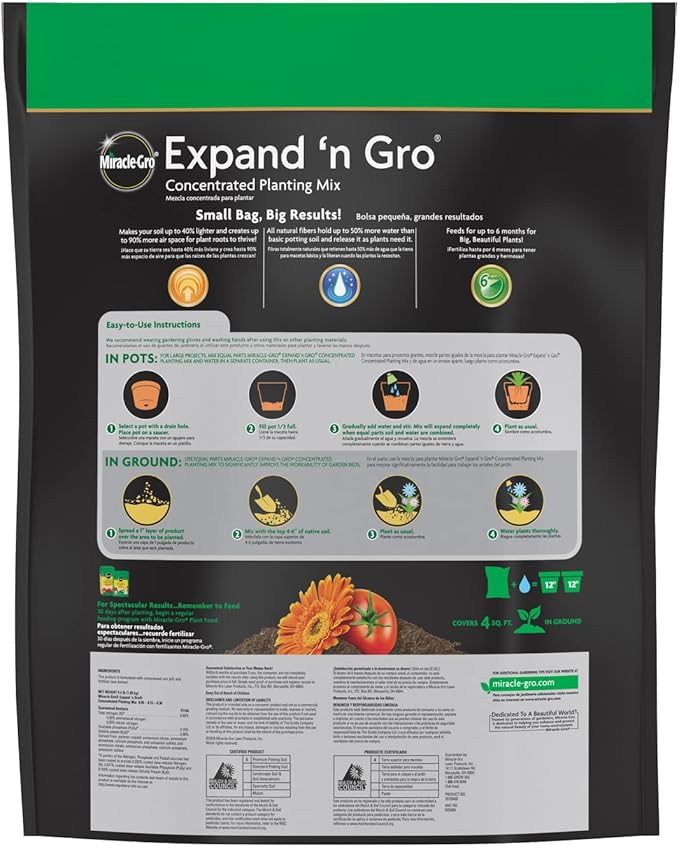 Miracle-Gro Expand 'n Gro Concentrated Planting Mix, Just Add Water for up to 3X Expansion, for Container and In-Ground Use, 33 cu. ft. Expands up to 1 cu. ft., 2-Pack