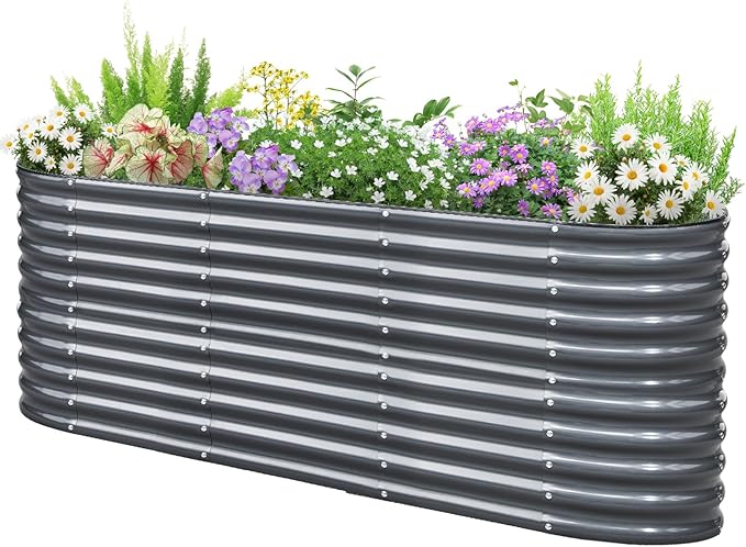 KING BIRD Raised Garden Bed 2.85 ft Tall 9 in 1 Galvanized Planter Garden Box Outdoor for Gardening, Deep Root Vegetables, Flowers 94.5X23.6X34.2 in, Dark Grey
