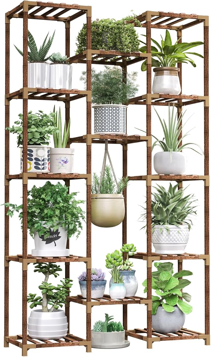 HOMKIRT Tall Plant Stand Indoor Outdoor, 13 Tier Large Plant Shelf Rack Holder for Multiple Plants, Flower Stand for Hanging Planters for Patio, Porch, Living Room, Balcony, Garden