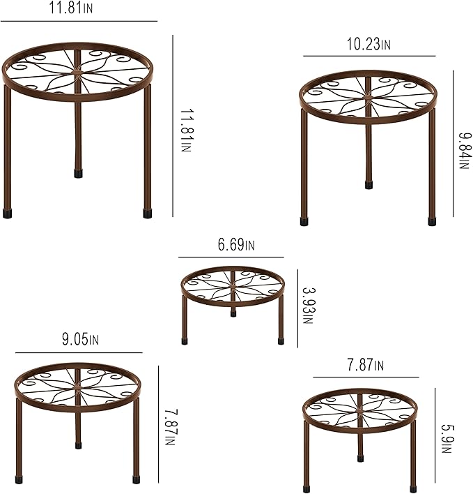 CADANI 5-Pack Metal Plant Stands for Outdoor Indoor, Anti-Rust Iron Flower Pot Stand, Heavy Duty Plant Pot Shelf for Multiple Plant, Decoration Racks for Home, Patio & Garden