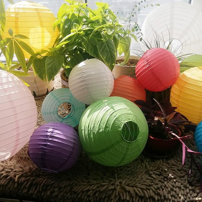 Chinese Style Paper Lanterns, Set of 12, Suitable for Party Decoration (Yellow, 12in)