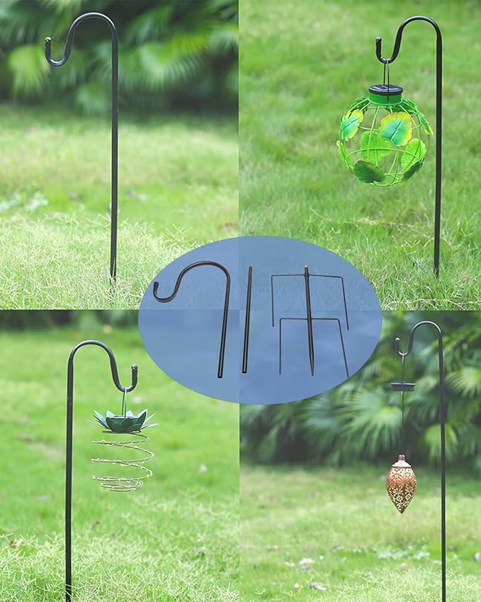 Shepherd Hook for Outdoor with 5 Prong Base, 2PCS 48IN Inches Garden Bird Feeder Pole for Hanging Bird Feeder, Plant Baskets, Solar Light Lanterns, Outdoor Plant Hanger Hook