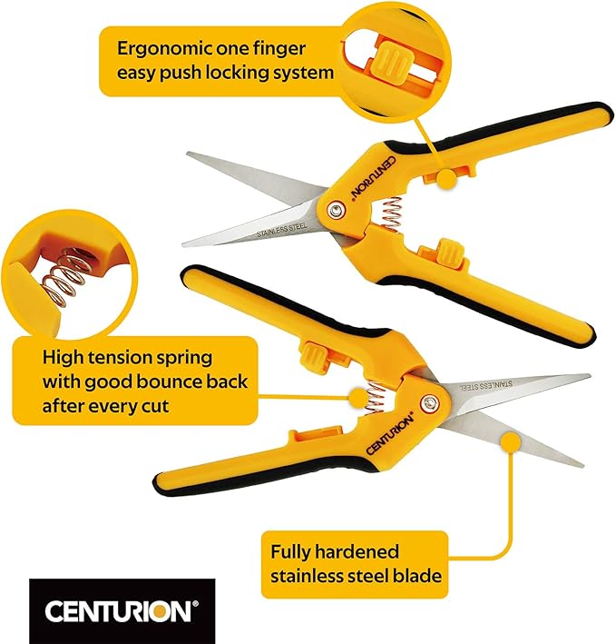 Centurion 201 Hand Pruner Shears, 2-Piece Set, 6½" Straight & Upward Curved Stainless Steel Blades, Hardened & Precision Ground, Ideal for Indoor and Outdoor Gardening, Trimming, and Precision Cutting