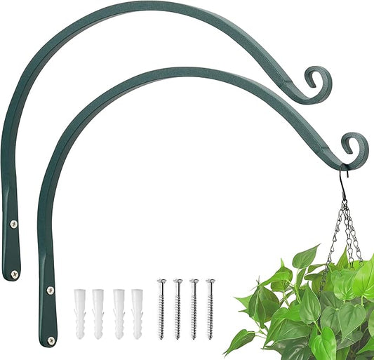 Kingsyard 2-Pack Wall Plant Hanger Outdoor - Heavy Duty Metal Hanging Bracket Hooks for Hanging Plant, Bird Feeders, Lanterns, Wind Chimes Outdoor & Indoor, 14-Inch/Green