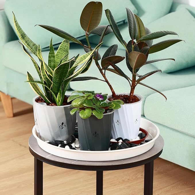 2 Pack Bottom 18 Inch Plant Saucers for Indoors Outdoors Plastic Plant Water Catcher Trays No Holes Round Flower Pot Drip Trays, Heavy Duty Plant Pot Saucers Water Drainage Trays, Terracotta