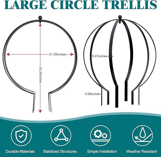 2 Pcs Garden Large Metal Circle Trellis Garden Obelisk Sculpture Globe Trellis for Climbing Plants Outdoor Potted Round Planter Trellis Garden Decor for Patio Doorway Black 25.20 x 21.26''