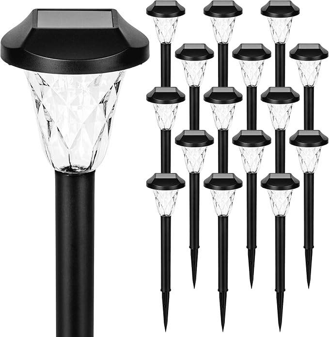 GIGALUMI Solar Outdoor Lights,Solar Lights Outdoor Waterproof 16 Pack,Cool White Solar Pathway Lights for Outside,Outdoor Lights Solar Powered Garden Decoration for Pathway,Patio,Lawn,Yard