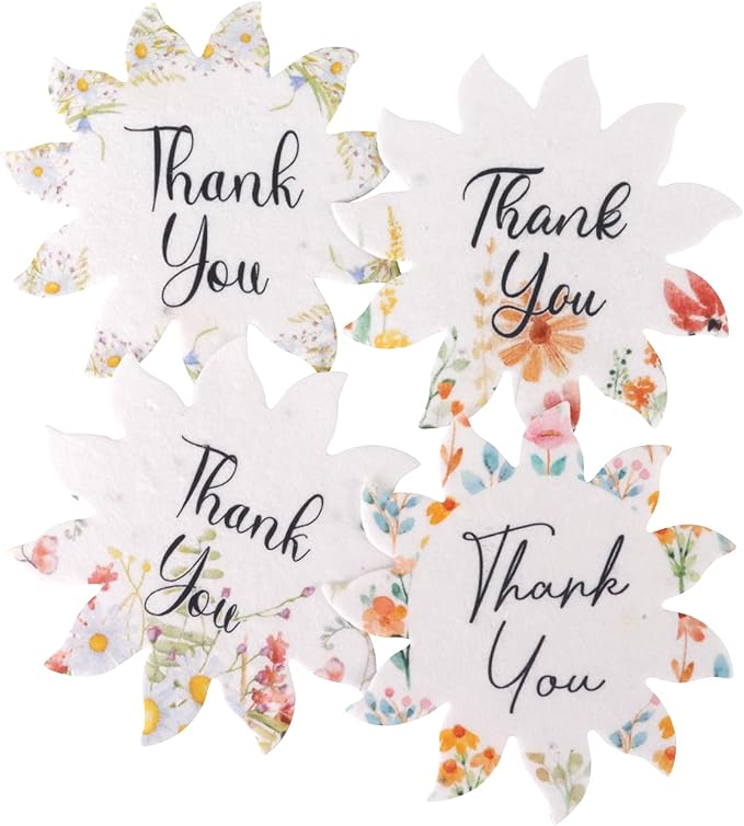 12pcs Thank You Tags Seed Paper – Plantable Wildflower Packets for Weddings, Gifts, & Life Events (12 Flower Assorted)