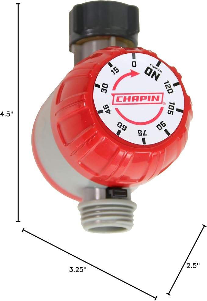 Chapin 41004: Mechanical Water Timer, Up to 120 Minutes of Watering, for Lawn and Gardens, Fits Standard Garden Hoses, Red/Gray