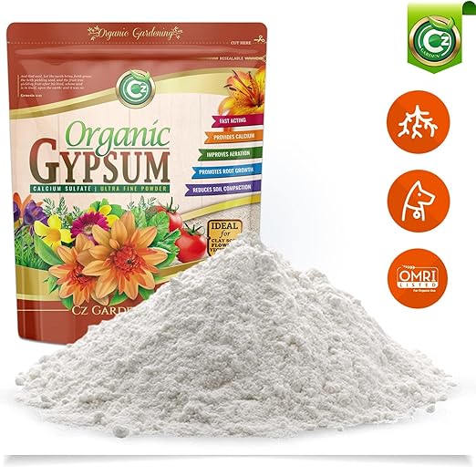 Organic Gypsum Powder 5LB - Made in USA - Calcium Sulfate Dihydrate - Garden Soil Amendment Fertilizer for Lawns, Plants, Mushroom Cultivation. Calcium & Sulfur. Cures Blossom End Rot. OMRI Listed