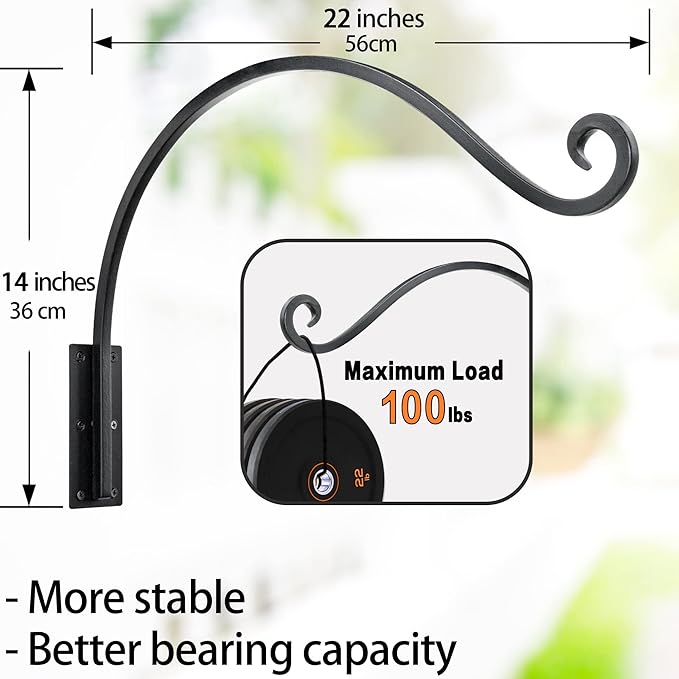 AJART Hanging Plant Hooks|Plant Bracket Outdoor - Thicker More Durable Rust-Resistant, Heavy Duty Plant Bracket Outdoor (1 PC, 22")