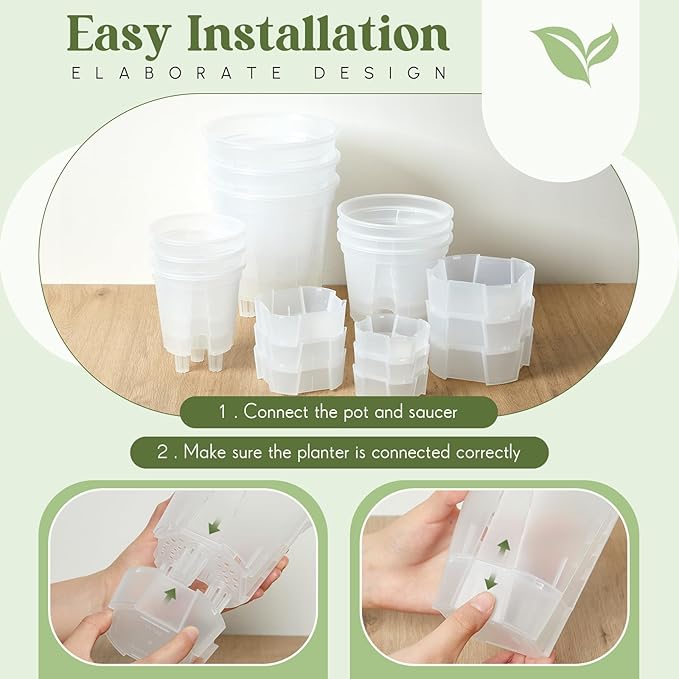 9 Pcs Clear Self Watering Pots 5/6 /7 Inch Self Watering Planters with Deep Reservoir and High Drainage Holes for Indoor Outdoor Plants and Flowers