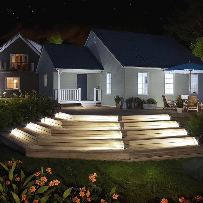 KINKAI 6 Pack Solar Stair Lights, Outdoor Triangle Step Light Waterproof Deck Lighting for Outside, Step Front Door Porch Yard Patio Decor (White Light)