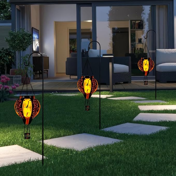 Dragonfly Solar Hot Air Balloon Lantern with Flame, Light Solar Outdoor Lantern Hanging Lanterns Decor for Garden Yard Patio, Dragonfly Gifts for Women Mom Grandmom