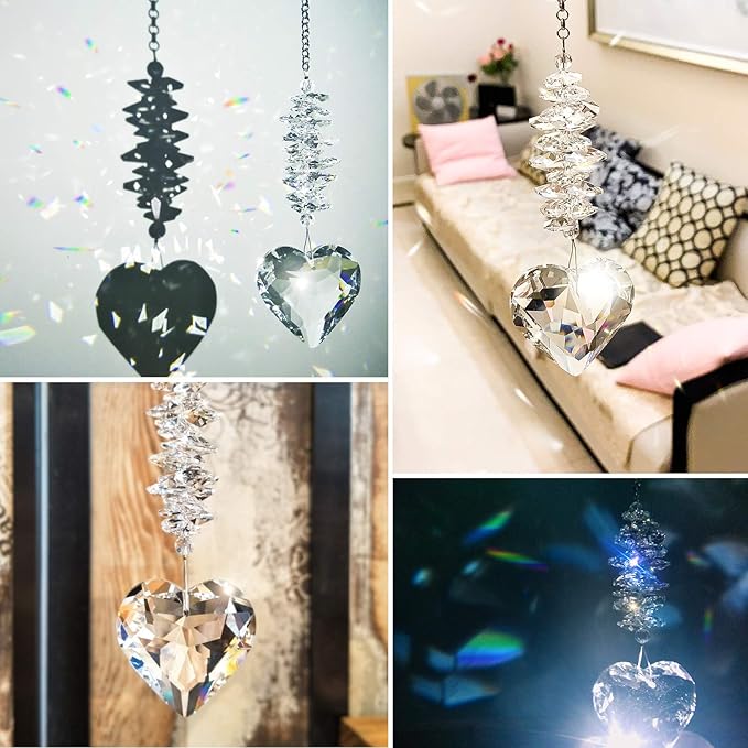 Shario 45mm Clear Glass Heart Crystal Ball Prism Pendant, Suncatcher for Windows, Outdoor Garden Hanging Décor, Gifts for Women, Mom
