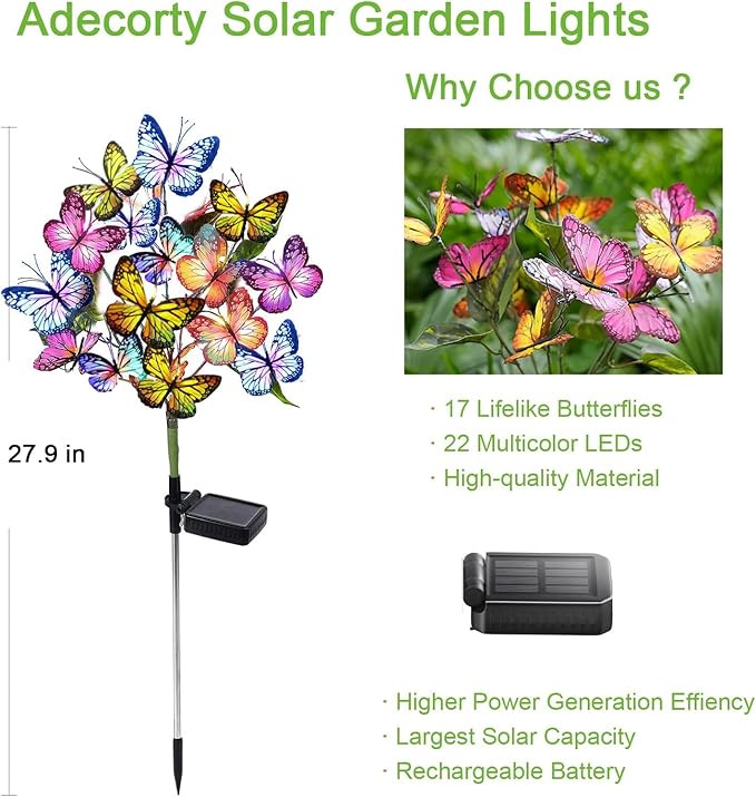 Solar Garden Lights Outdoor Waterproof Decorative Solar Lights Outdoor 8 Pack with 176 LED 136 Butterfly Flower Garden Decor Yard Decorations Patio Lawn, Gifts for Mother's Day Mom Women