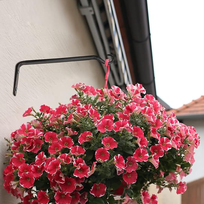 Worth Garden 6-Pack 10" Plant Hanger Bracket - Forged Wrought Iron Powder-Coated Heavy Duty Wall Hook - Black Plant Hanging Hooks - Durable and Stable for Bird Feeders, Planters Indoor & Outdoor