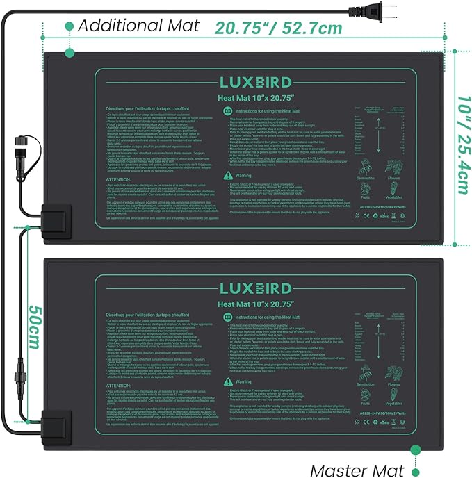 LUXBIRD 6 Pack Daisy Chain Seedling Heat Mats for Indoor Plants, Greenhouses, Germination, Hydroponic Garden, IP67 Waterproof Durable (LB-HMDC-06)