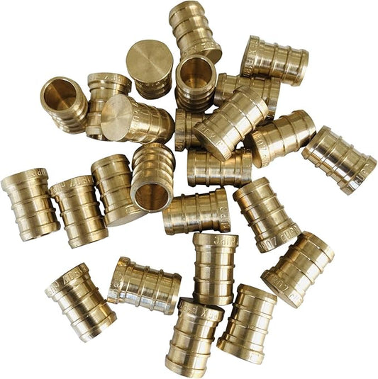 (Pack of 25) EFIELD Pex Plug 1/2" End Cap Pex Pipe Barb Crimp Brass Fitting, 1/2"