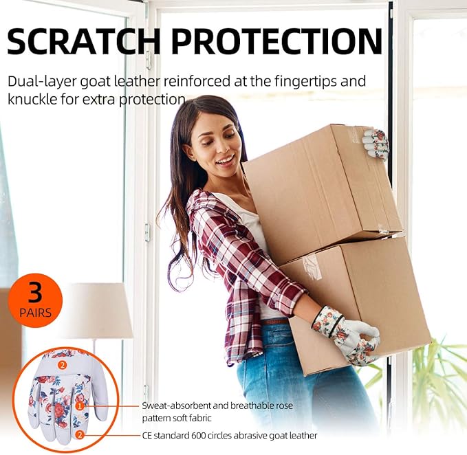 Vgo... Gardening Gloves for Women, Goatskin leather,Puncture Resistant Palm and Fingertips,Touchscreen(GA3561)