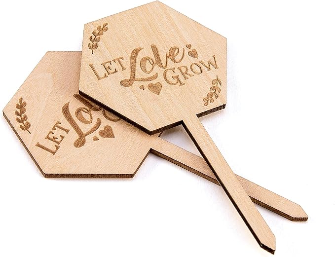 Let Love Grow Succulent Tags Wedding Favors, PARBEE 20PCS Hexagon Plant Sticks Wooden Stake Signs for Wedding Bridal Shower Baby Shower Anniversary Succulent Party Favors