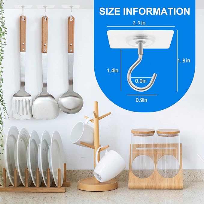 Adhesive Ceiling Hooks,10 Pack No Drill Ceiling Hanging Hook for Hanging Plants Lanterns,Wind Chimes Stainless Steel Outdoor Adhesive Hooks