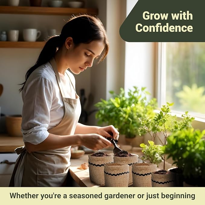 10 Herb Garden Planter Indoor Kit, 44pcs Complete Kitchen Herb Starter Set Including Burlap Pots, Markets, Soil Discs, Gardening Tools, Unique Easter/Birthday/Christmas Gift Ideas for Women, Mom