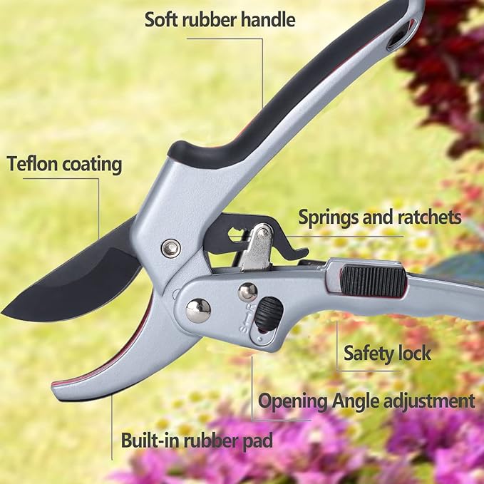 Upgraded Garden Clippers, Adjustable Germany Pruners, Work 3 Times Easier, Professional Pruning Shears, Cutting Rose, Flower, Hedge, Stem, Sharp Gardening Scissors, Arthritis Weak Hand Snips